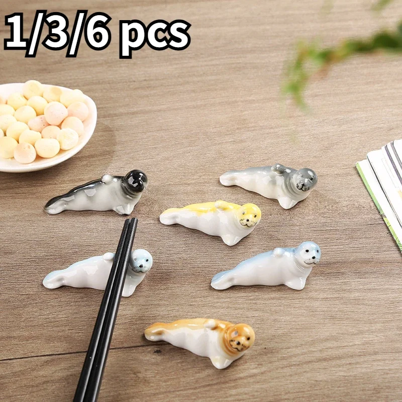 1/3/6PCS Lovely Cute Baby Seal Shaped Ceramic Chopstick Holder for Japanese Kitchen Dining Table Chopsticks Accessories 젓가락