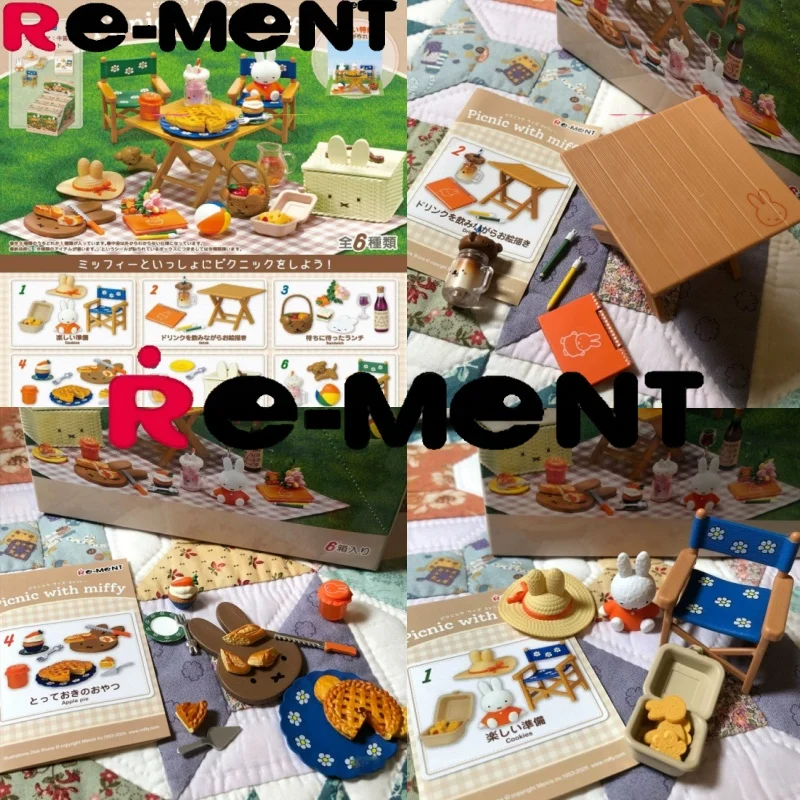 

Подлинная Re-Ment Miffy, пикник, кемпинг, сцена, столы и стулья, миниатюрный игровой домик, глухая коробка, орнамент, аниме-фигурка, модель, игрушка в подарок