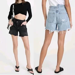 Women denim shorts asymmetrical high waist fashion casual female summer destroyed shorts