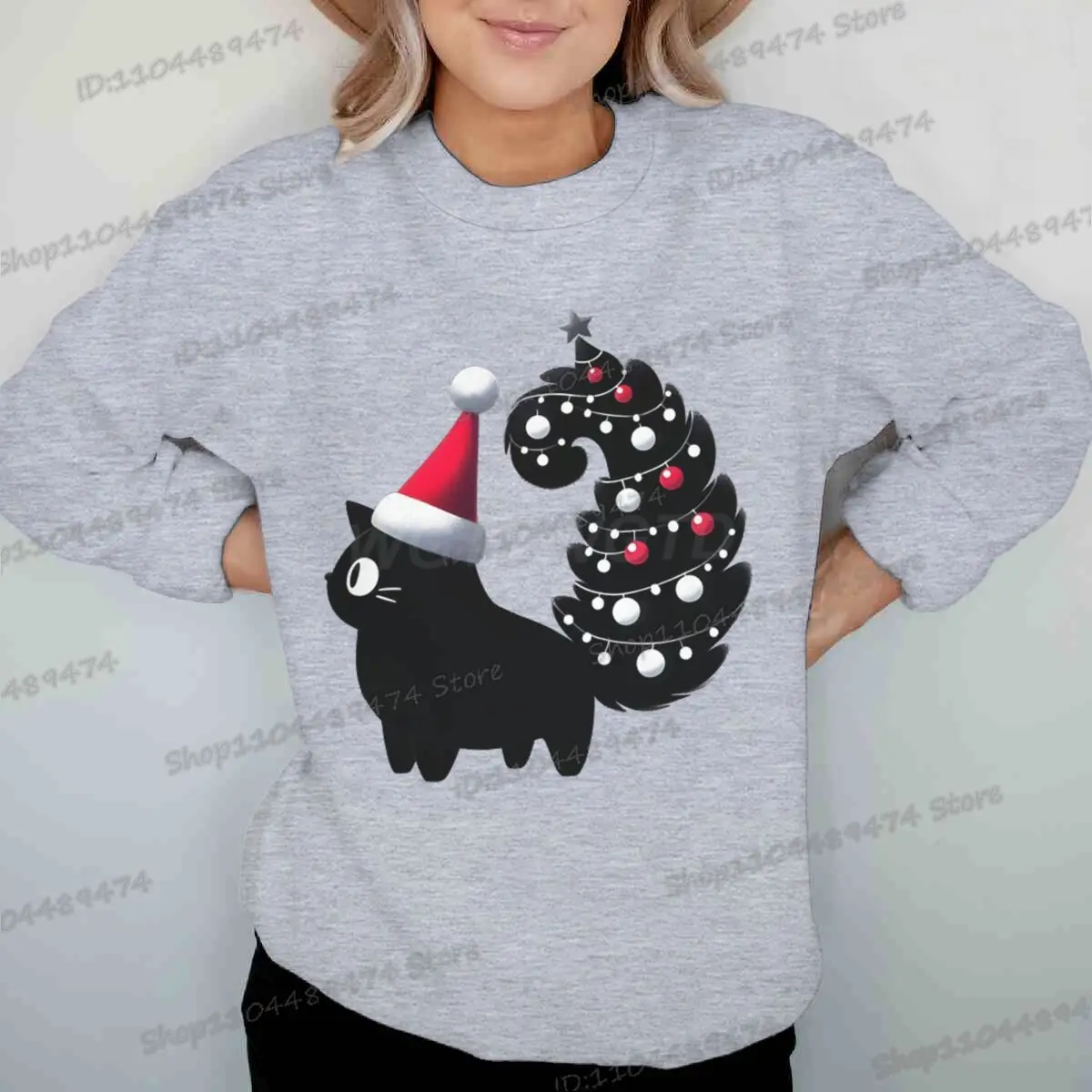 الرجال النساء عيد الميلاد هوديس مضحك الكرتون القط شجرة عيد الميلاد الطباعة طويلة الأكمام الشارع الشهير الجدة للجنسين هدية عيد الميلاد البلوز
