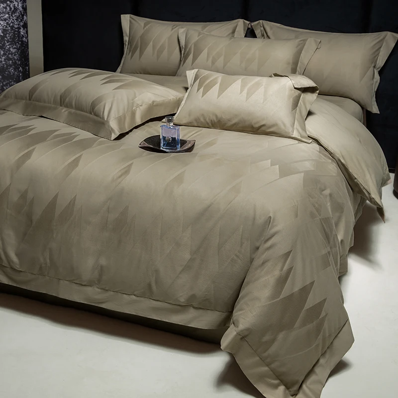 Premium Egyptian Cotton Jacquard Luxury Bedding Set High Count Satin Geometric Embossed Duvet Cover Bed Sheet Pillowcases 4Pcs