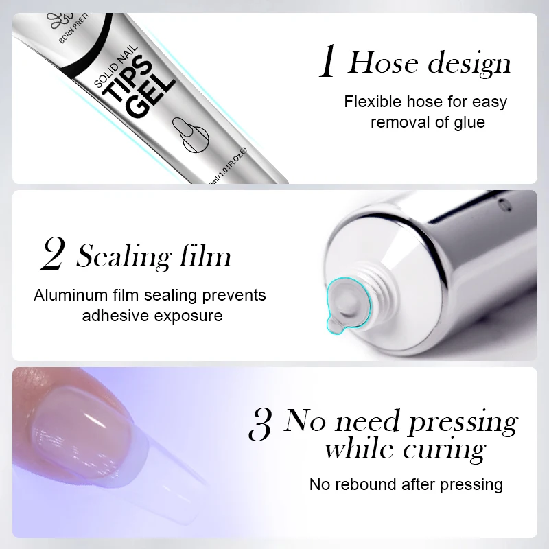 BORN PRETTY 1PC Solid Gel Nail Glue for Press on Nails Soft Gel Nail Tips Strong Adhesive Rhinestone Glue Gel for Nail Charms