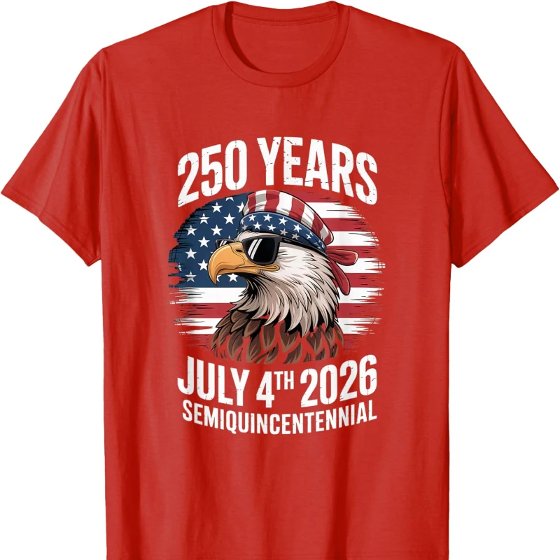 250 سنة 4 يوليو الولايات المتحدة الأمريكية شبه المئوية النسر للجنسين القطن تي شيرت طاقم الرقبة قصيرة الأكمام المحملة جميع المواسم لينة بلايز عادية