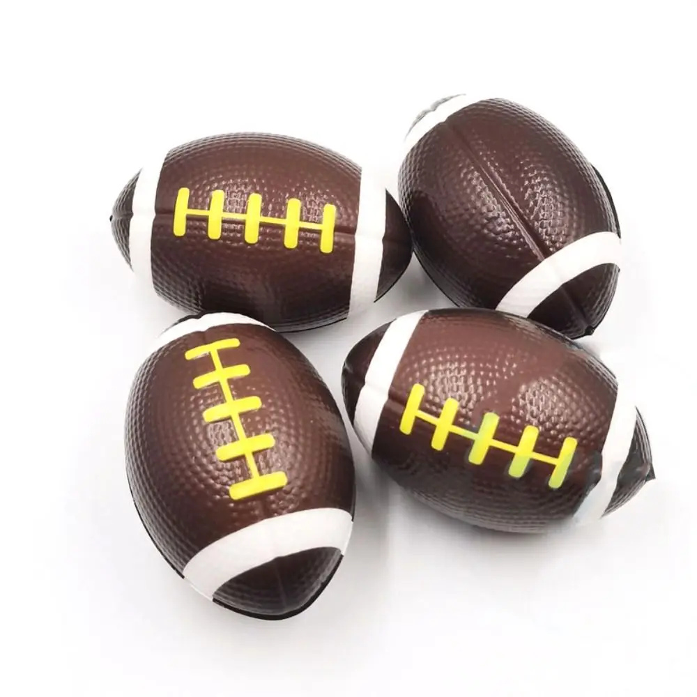 4Pcs PU Soft American Rugby Mini Brown Fidget Toys Slow Rebound Pattern Carving Sports Rugby Football Training Ball