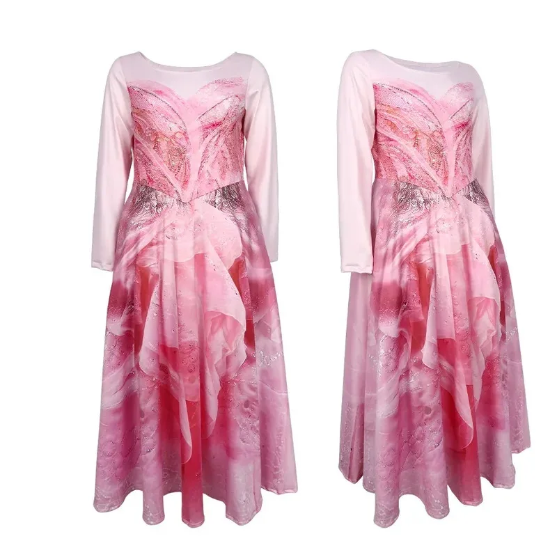 Girl Wicked Glinda Elphaba Cosplay Costume Kids Pink Wed Princess Birthday Party Fancy Dress Crown Wand Witch Costume Hat Wig