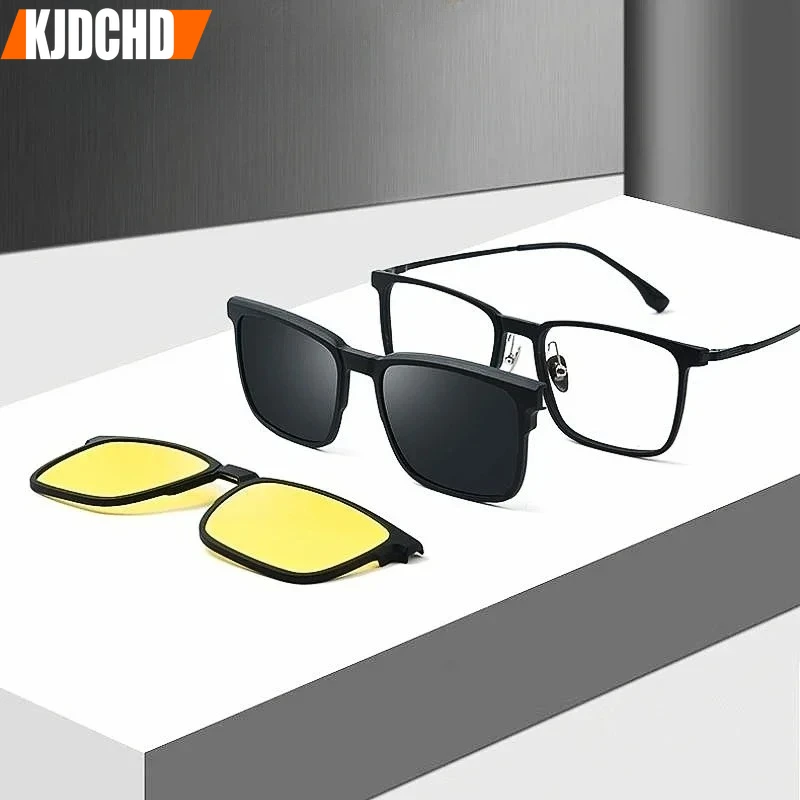 

KJDCHD модные поляризационные магнитные клипсы на рецептурные очки TR90 из чистого титана в стиле ретро квадратные оптические очки в оправе для мужчин