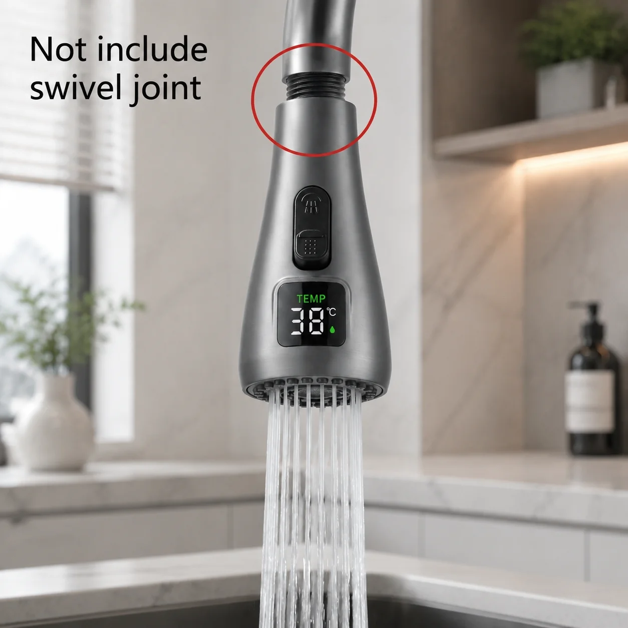 SANIVITAL Kitchen Faucet Aerator with Temperature Display 3 Water Modes High Pressure Faucet Sprayer Head Universal Adapter