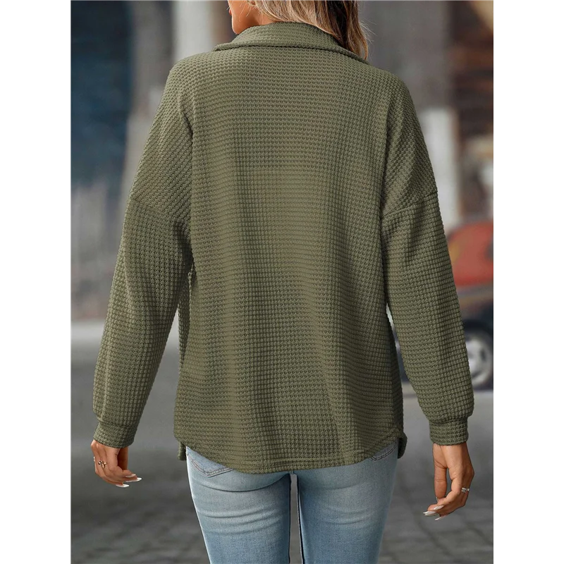 

ABRT-Women's Waffle Knit Button Down Shirts Casual Long Sleeve Shacket Jacket Boyfriend Tops Blouses Loose Fit