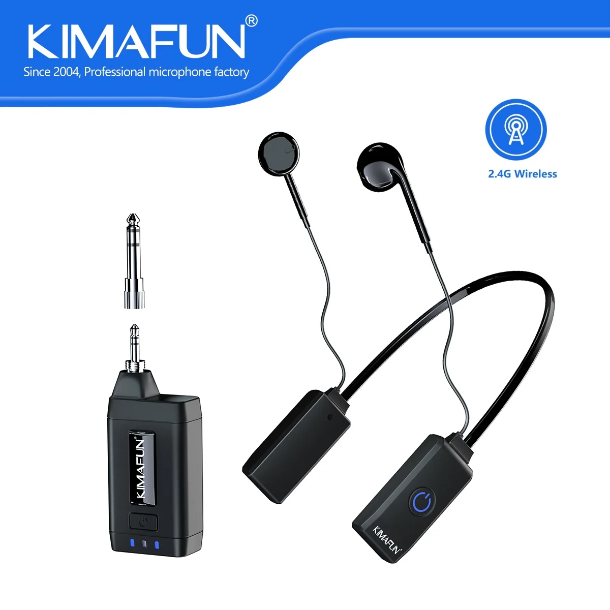 

KIMAFUN Stereo Wireless in-Ear Monitor System IEM Necklace Headphones for Studio Drummers DJs Speakers Mixers Live Sound Card