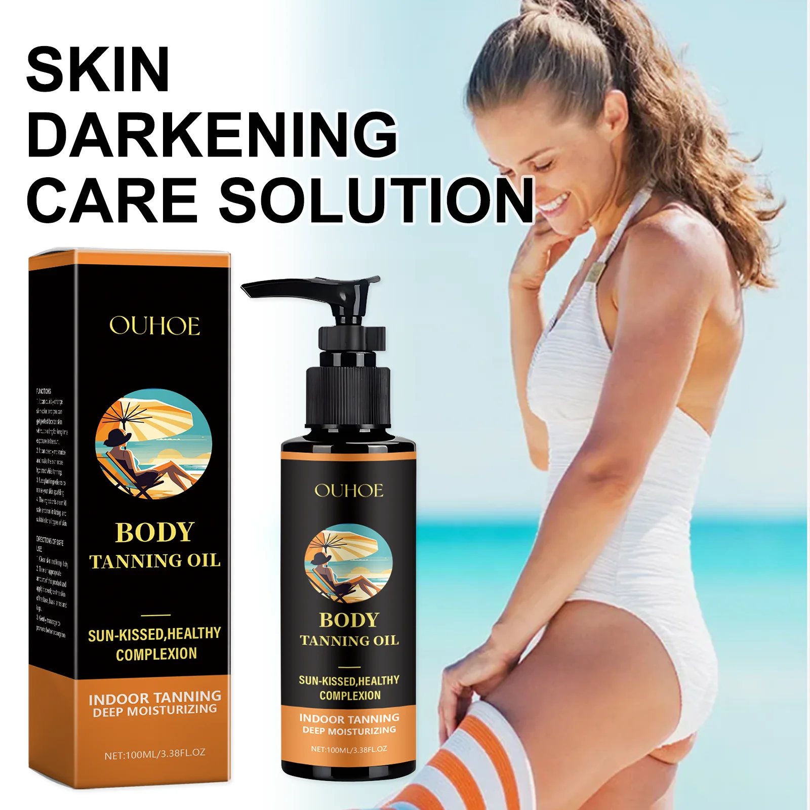 Ouhoe aceite autobronceador piel máscura brillo bronceador Natural cuerpo hidratante con coco oliva zanahoria semilla bronceador sin sol 100ml