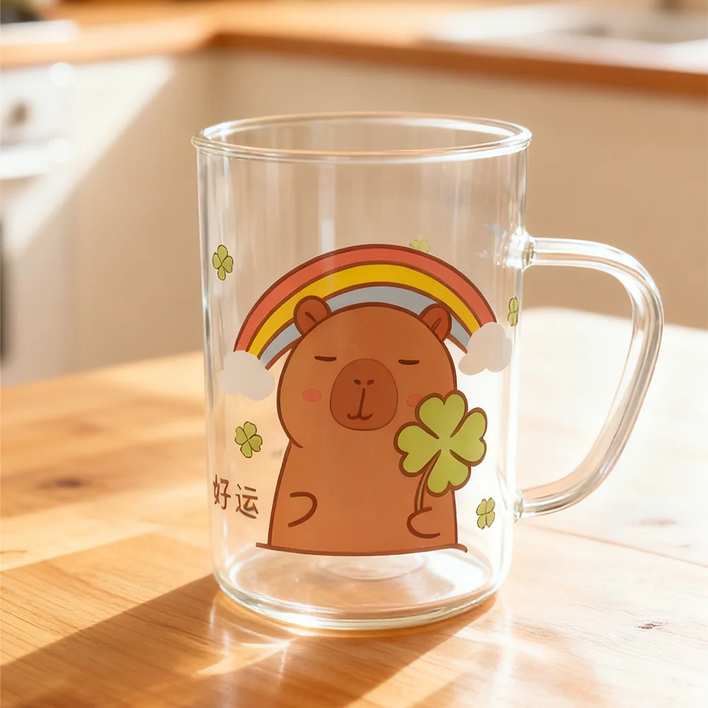 HeY LiLac 420 ml/450 ml Capybara hitzebeständige Glasbecher aus Borosilikatgehalt, bleifreier Glasgriffbecher