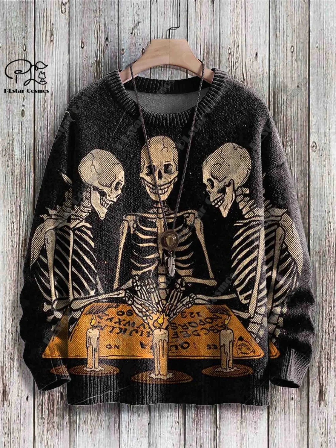 Nowy serii halloweenowej 3D nadrukowany Horror wrona szkielet kot czarownica wzór autentyczny brzydki sweter zimowy swobodny sweter Unisex W-2