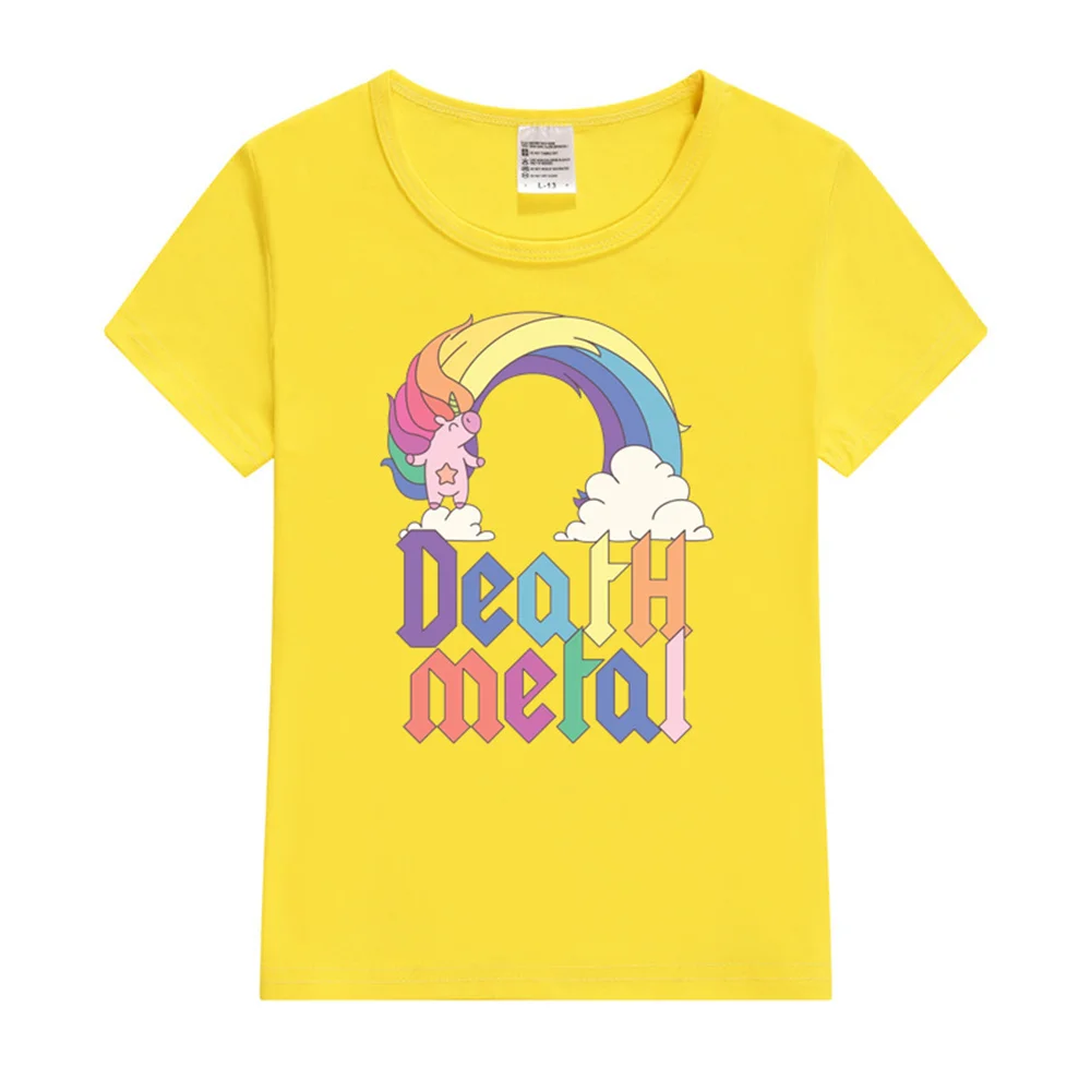 Funny Death Metal Unicorn Cute Rock Music Band Lover Baby T-Shirt Short sleeves Sports fashion short sleeves for ages 3-14