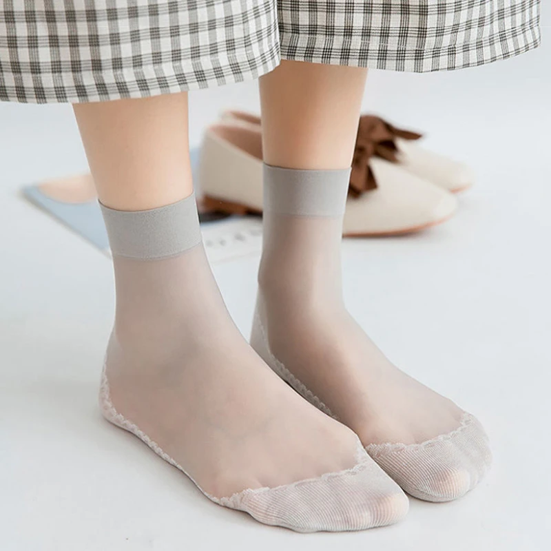 5 Pairs Anti-snagging Silk Women Summer Transparent Socks Cotton Sole Non-slip Seamless Thin Nylon Socks Elastic Breathable Sock