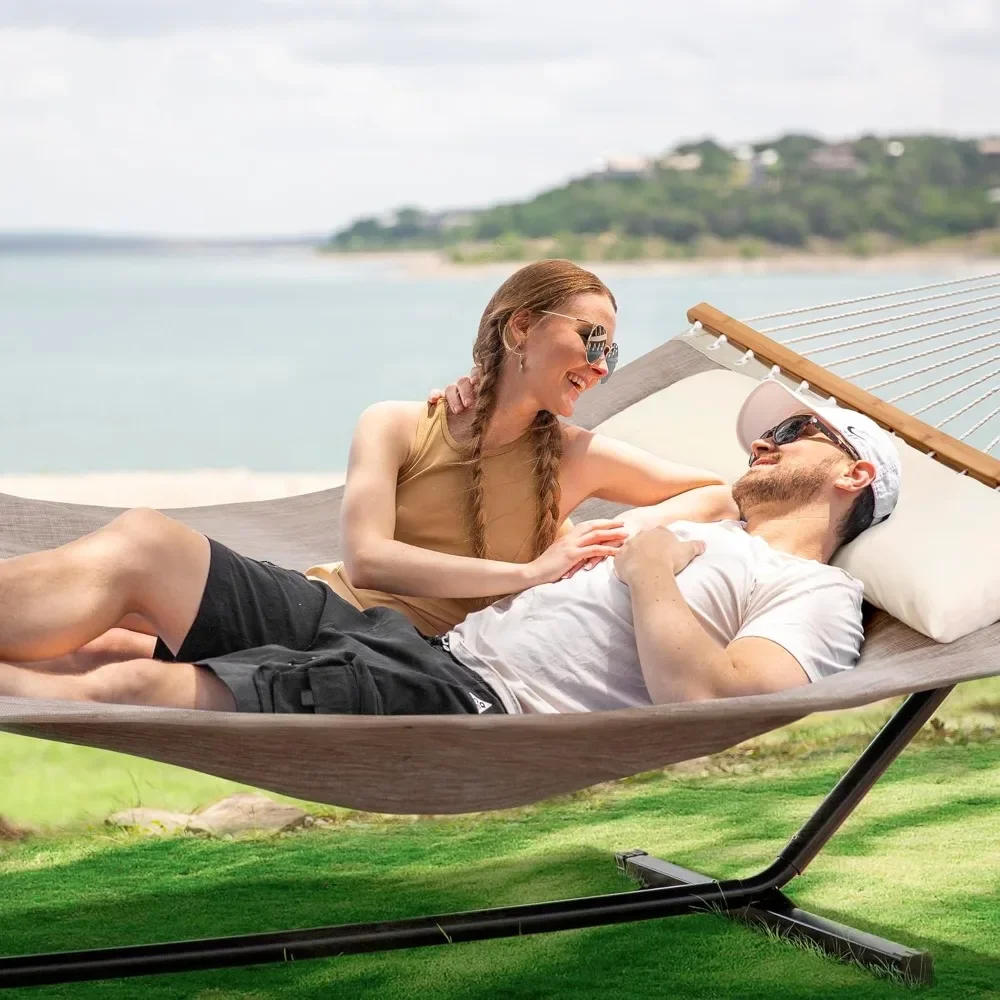 Hammock With Stand Included, Stand Alone Backyard Hammock For 2 Person, 450 Lbs Capacity, Brown|