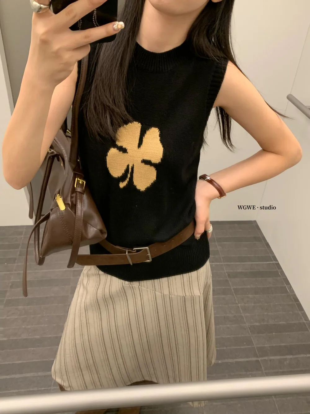 Koreaanse Sle Four Le Clover gebreid vest dames Svel bovenkleding casual ademende ronde Ne trui tanktop