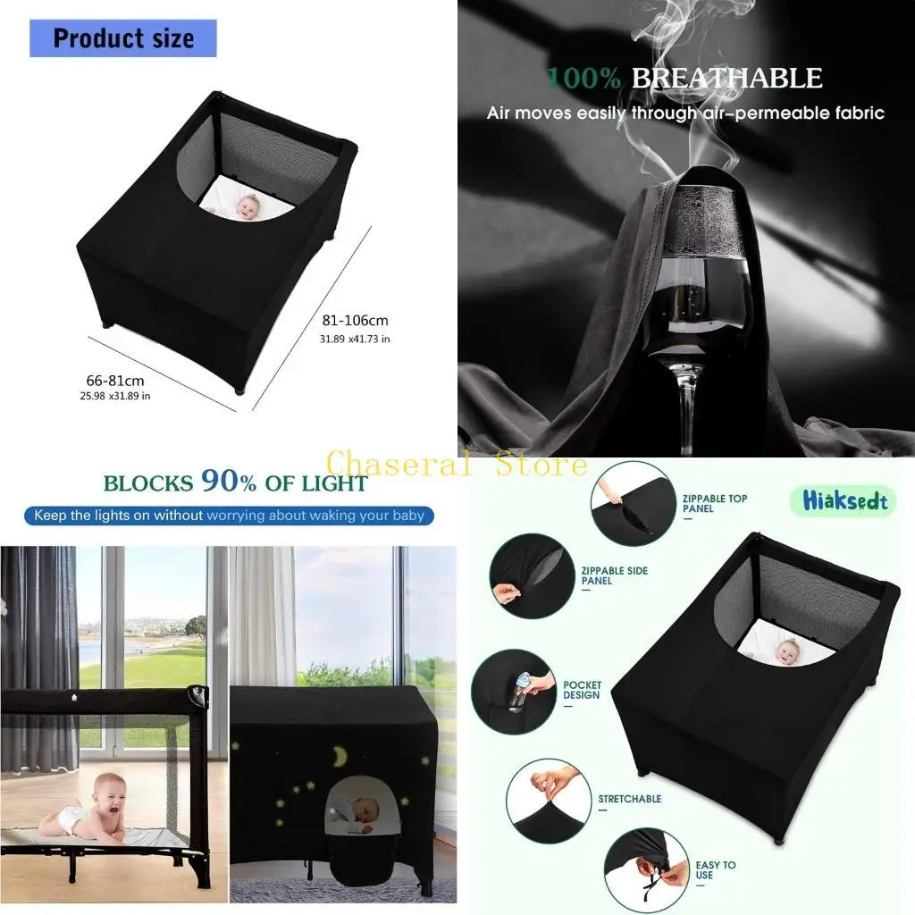 E7CE Lightweight Travel Crib Tent Baby Crib Sunshade with Light Blocking Features for Peaceful Sleep Environment Black