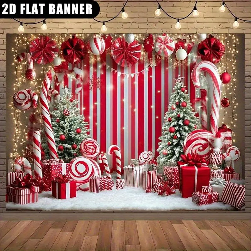 VIKAMA Photography Background Christmas Candy Cane Striped Banner Backdrop for Party Birthday Photo Booth Home Decor