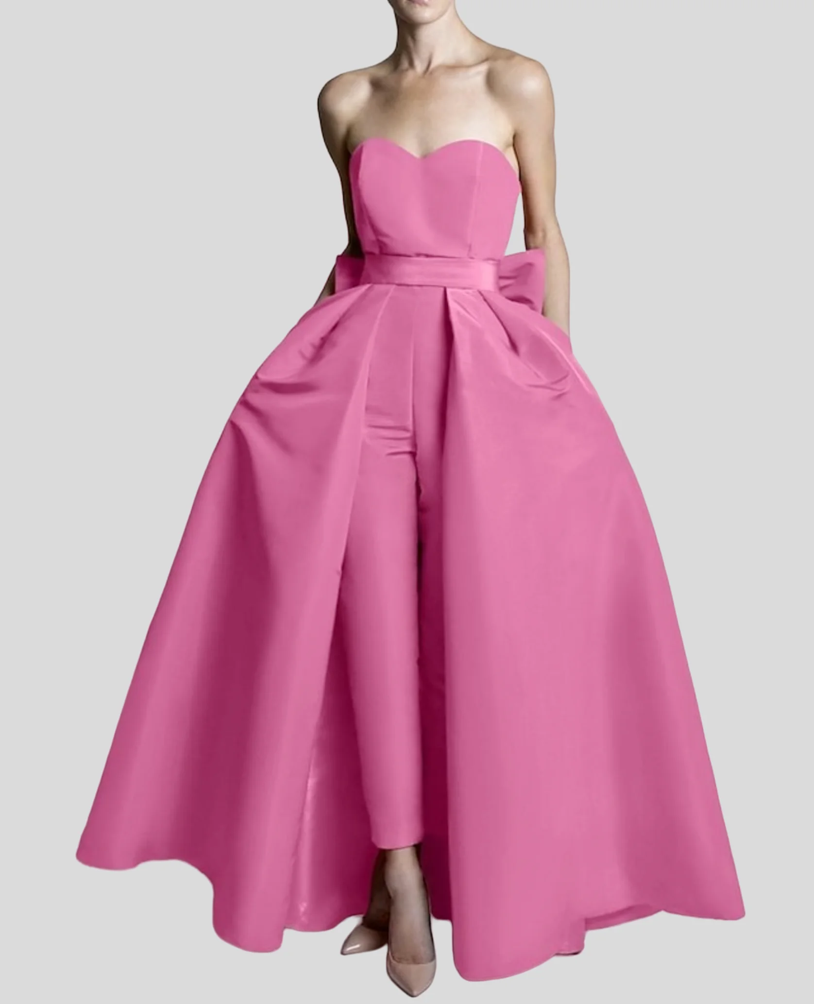 Jumpsuits Evening Gown Minimalist Dress Wedding Guest Detachable Sleeveless Sweetheart Pocket Satin with Bow 2024