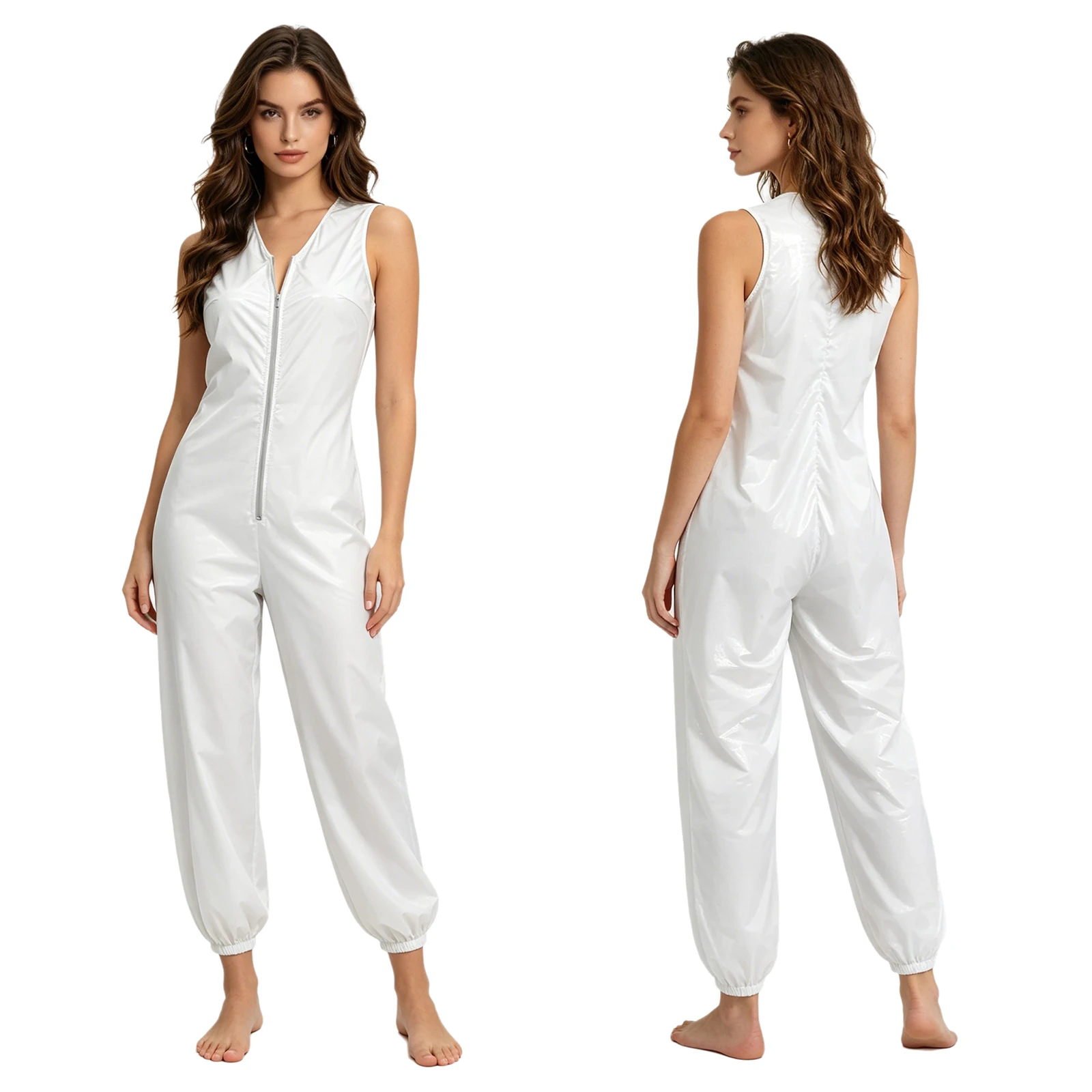Wasserdichte Windelhose für Erwachsene mit Reißverschluss, glänzender Overall, Kostüm, elastische Beinöffnung, einteiliger Romper, adaptiver Jumpsuit
