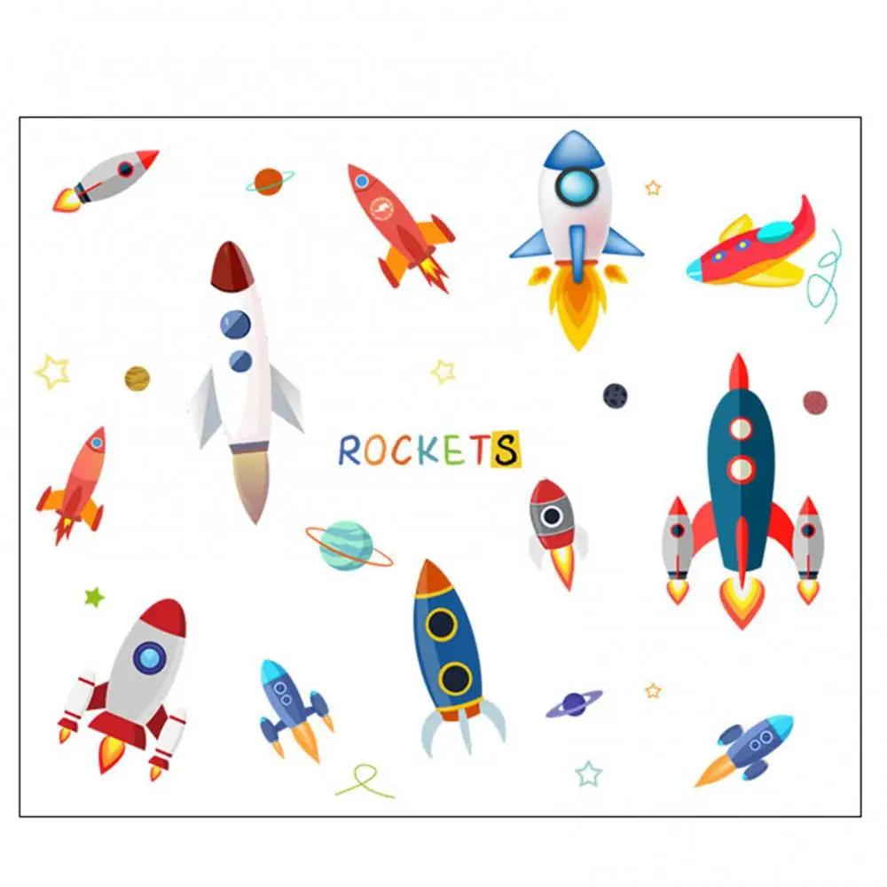 Wall Decal Creative Wall Sticker Bedroom Decor Room Decoration Rocket Ship Astronaut Vinyl For Boy Outer Space Nursery Kids