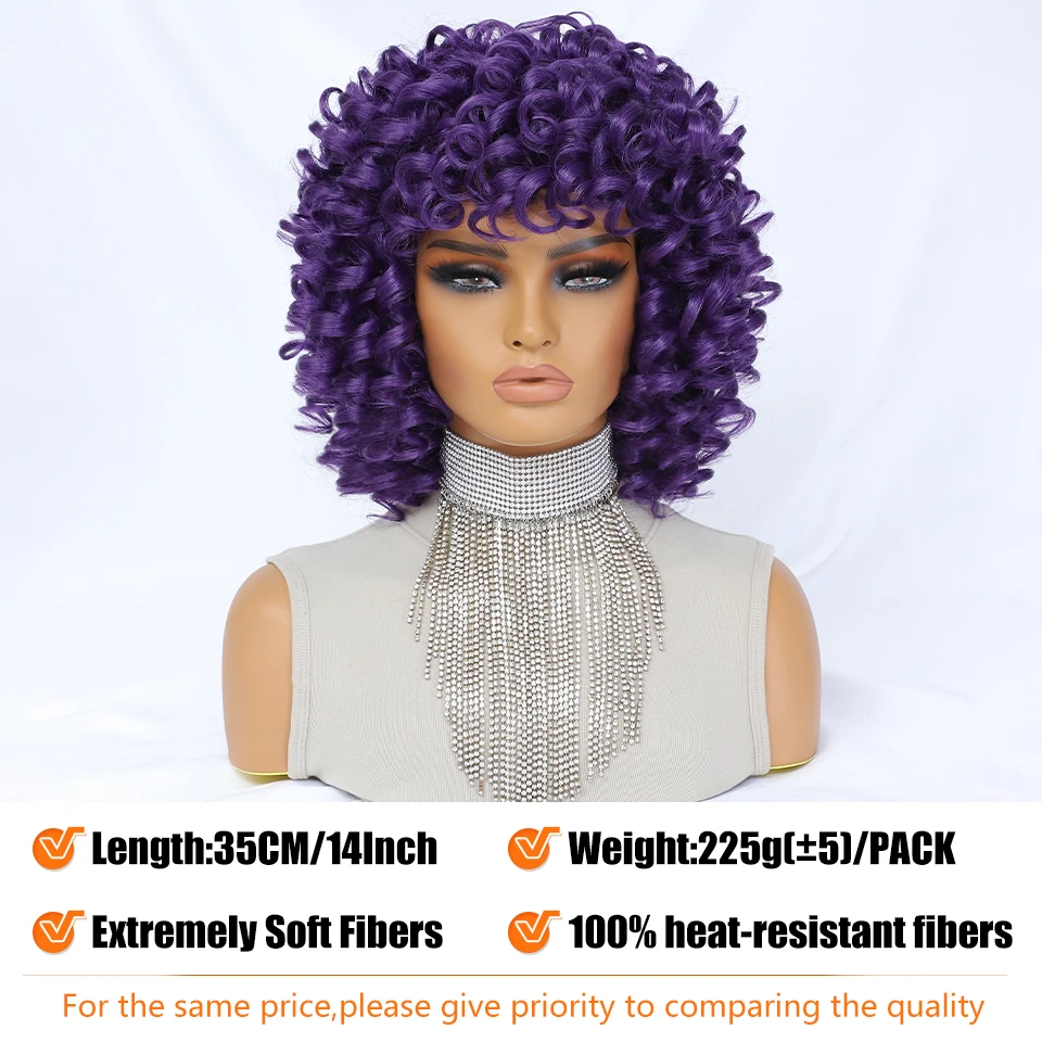 Synthetic Hair Short Afro Kinky Curly Wigs with Bangs For Black Women Cosplay Natural Hair Ombre Mixed Brown Blonde Wig