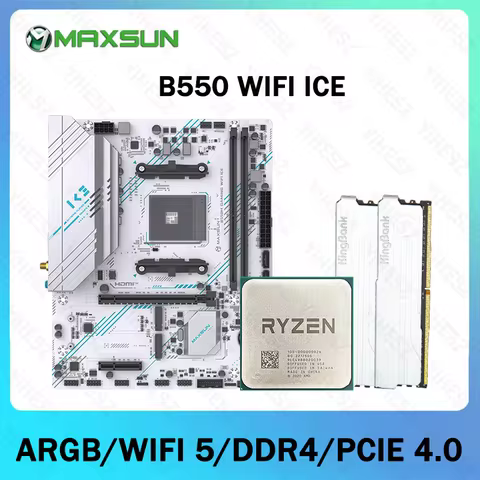 MAXSUN B550M Motherboard Support AMD R7 5700X 2*16GB DDR4 3200Mhz USB3.1 PCIE 4.0 AM4 ARGB WIFI5 BT4.2 B550M GAMING WIFI ICE