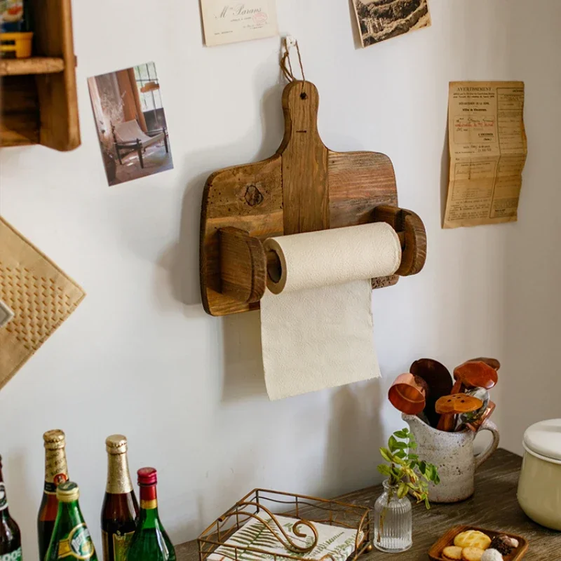 Natural Wood Paper Towel Holder,Kitchen Paper Rack,Decorative Storage Shelves, Dining Room Hanging Organizer, Kitchen Organizer.