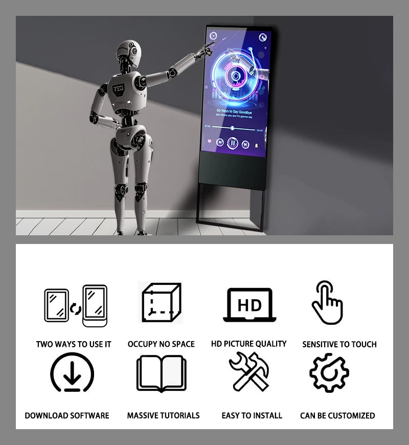 Home touch screen mirror with TV gym fitness mirror