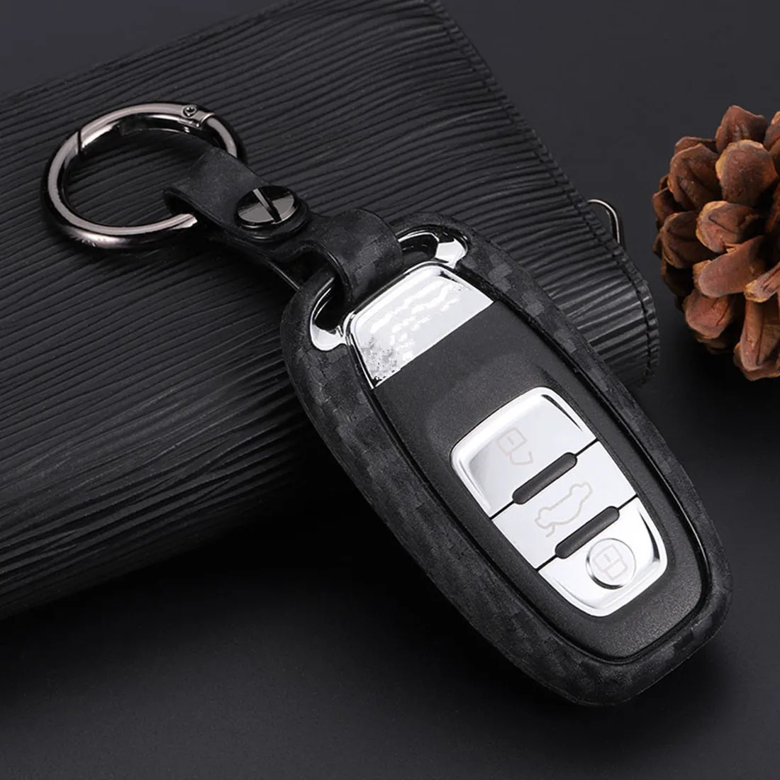 

WFMJ Black Carbon Fiber Silicone Key Chain Cover For Audi A3 A4 A5 A6 A7 A8 Q5 Q7 TT