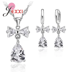 Trendy 925 Silver Color Jewelry Sets Cubic Zirconia Pendants Necklaces Charm Hoop Earrings Wedding Anniversary Gift For Women