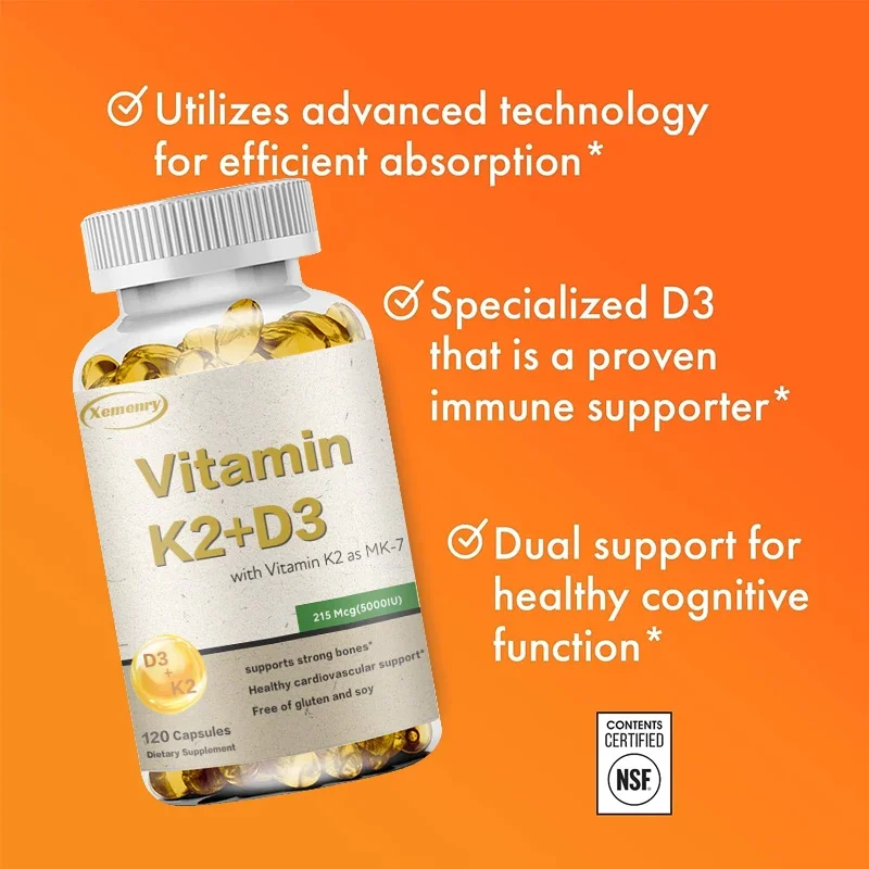 Vitamin K2 + D3 Supplement - Contains Vitamin K2 as MK-7, 215 Mcg (5000IU)