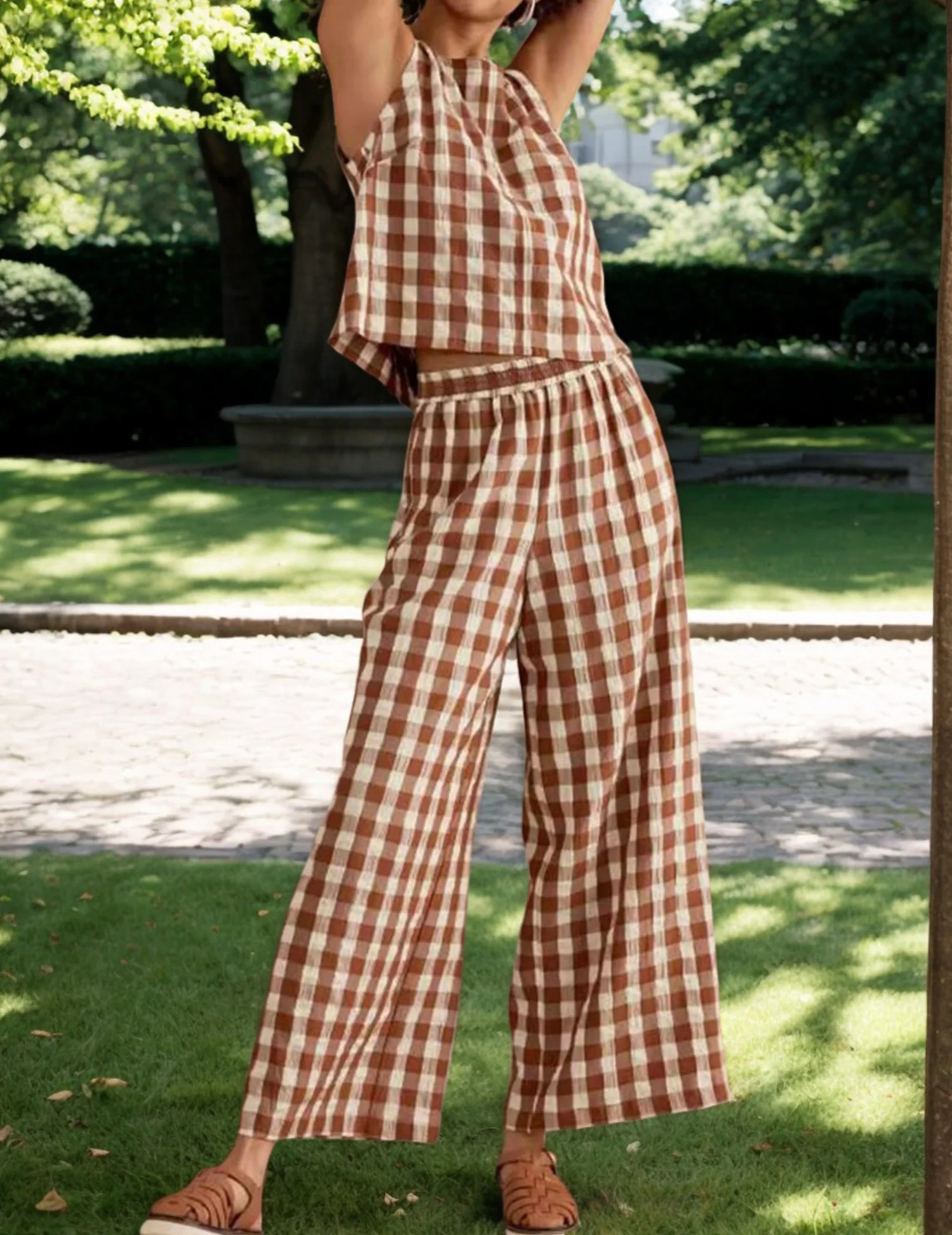 ملابس نسائية صيفية مكونة من قطعتين بدون أكمام، توب فضفاض واسع الساق، طقم صالة القماش القطني لقضاء عطلة السفر #3