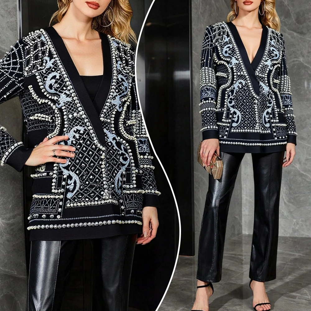 

Женские длинные пиджаки, осень-зима 2022, роскошные формальные пиджаки с длинными рукавами и v-образным вырезом с атласными краями