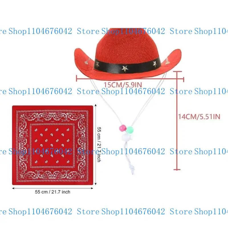 5ASD PET COSTUME BIRDY PROPS COWBOY HAT BANDANAS تعديل الكلاب رعاة البقر قبعة