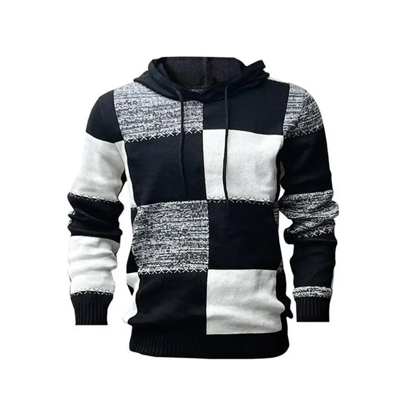 Men's Casual Hoodie Contrast Color Plaid Unique Design Warm Outdoor Walking Sweatshirt Easy Care Non-Shrinking Fabric