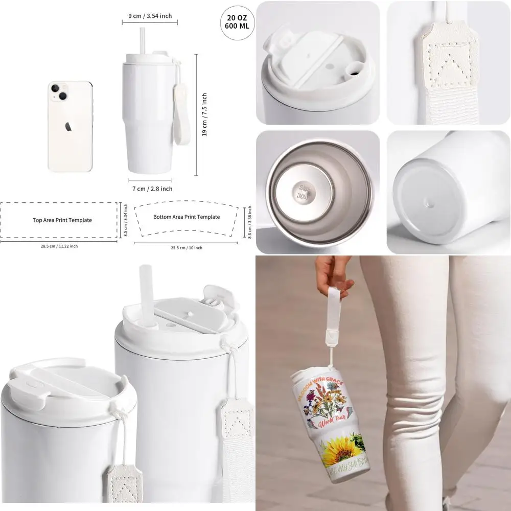 

20 oz White Sublimation Tumblers with Lid and Portable String for Heat Transfer Printing