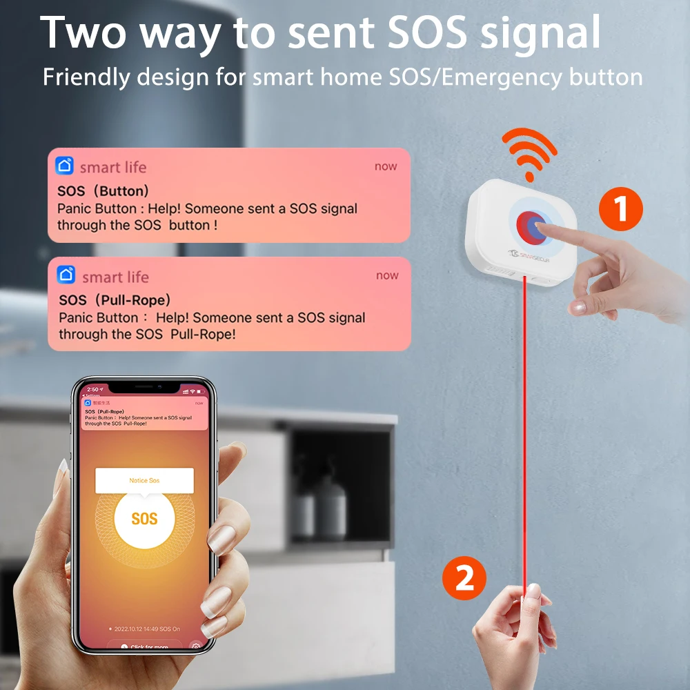 TUYA WiFi SOS Button Wireless SOS Emergency Panic Button Alarm Home Burglar Alarm Sensor 2.4G SOS Sensor  Sos