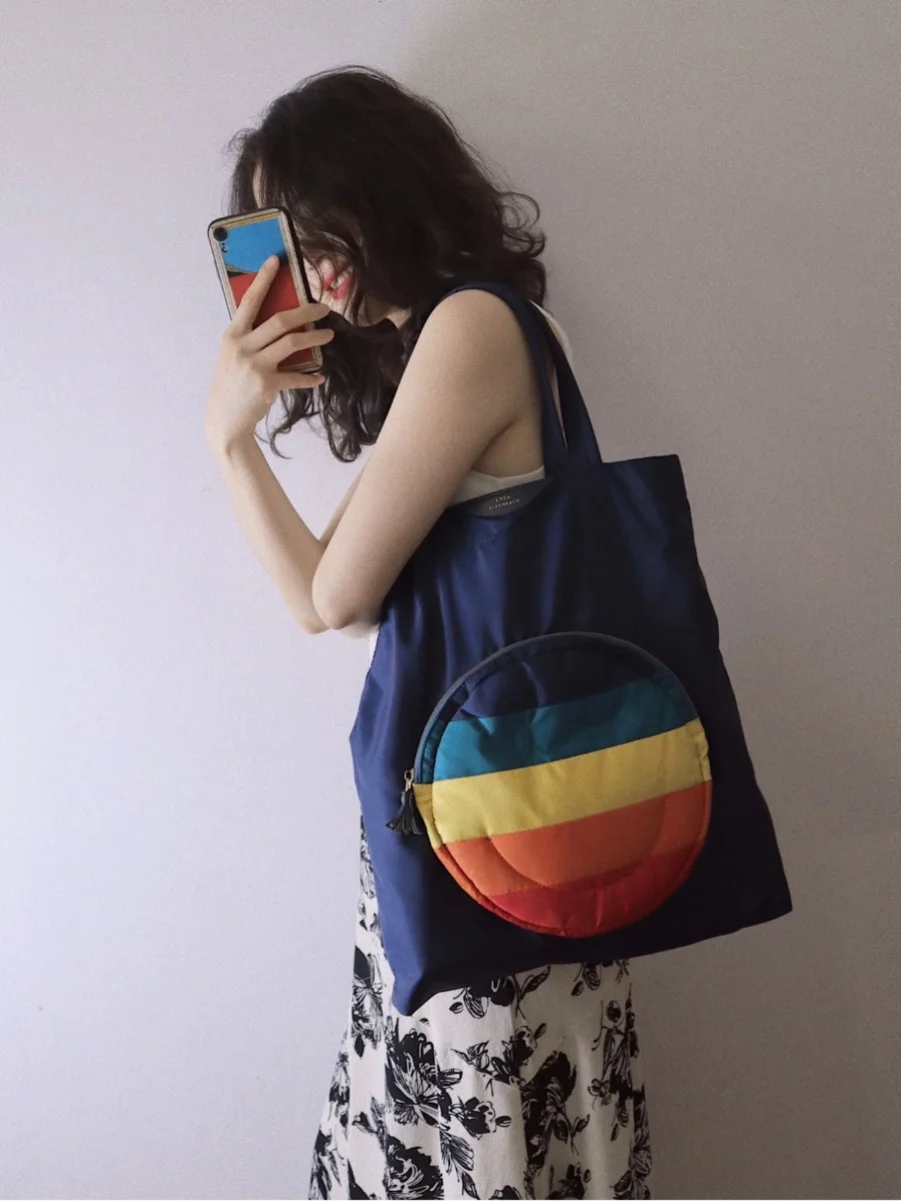 

Style Waterproof Parachute Ladies Rainbow Face Handbag Single Shoulder Bag Fashionable Women's Bag