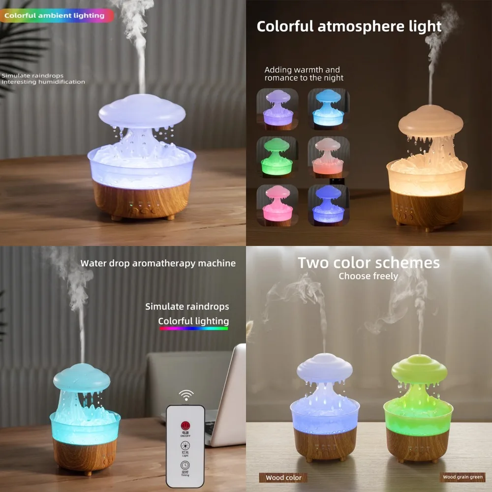 Enhance Your Space with Serene Tranquil Rainbow USB Water Drops Humidifier - 2023 Raining Cloud Essential Oils Air Diffuser for 