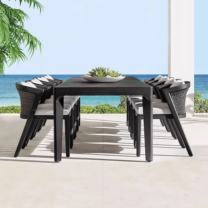 

Outdoor rattan designer table and chair garden hotel villa courtyard terrace solid wood dining rattan furniture