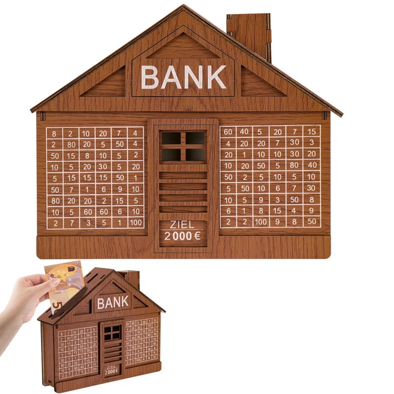 カウンター付きの木製の家のお金の箱,ポータブル,茶色,お金の節約,木製の工芸品
