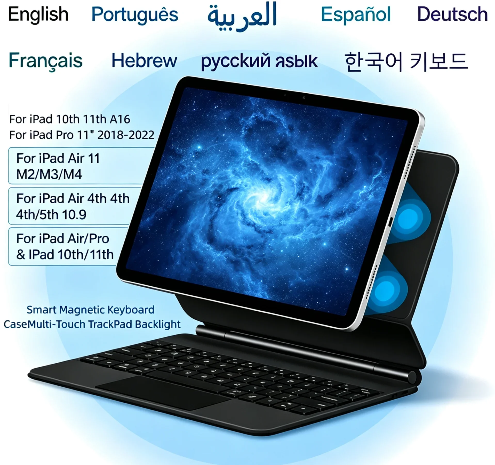 For iPad Keyboard Case with Multi-Touch Trackpad Gesture Support Backlit for iPad Air 11 M2 M3 M4