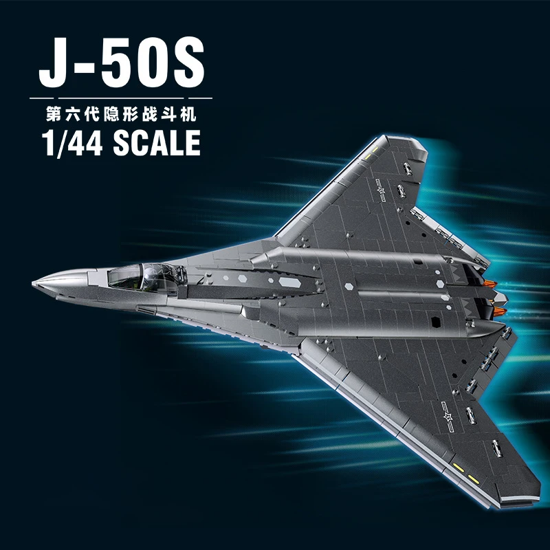 Military Model Bricks Toys Chinese Stealth Fighter J-36/J-50S Plane Building Blocks Simulated Metal Coating Compatible With LEGO