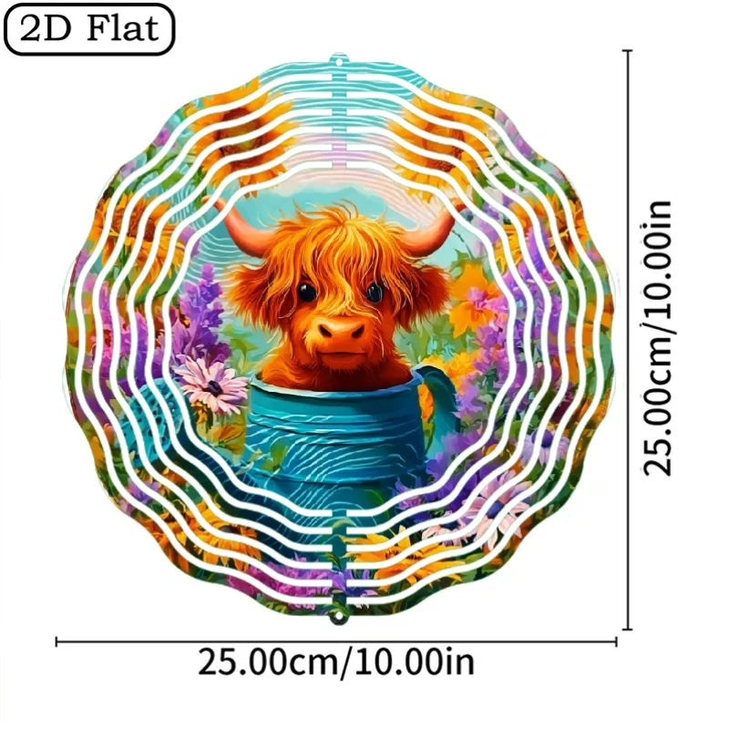 Highland Cow Windmill - Kinetic Sculpture, Spinning Motion, Farmhouse Decor, No Electricity Needed, Outdoor/Indoor Hanging Decor