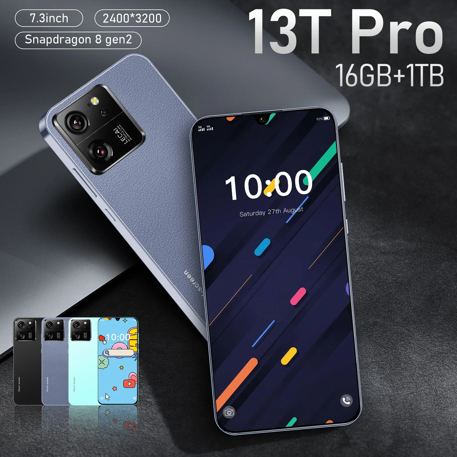 Original 13T Pro Smartphone 5G Face Unlock Smart Mobile Phones 7.3 Inch HD 6800mAh Cell Phone Dual SIM Android 13 Cellphones