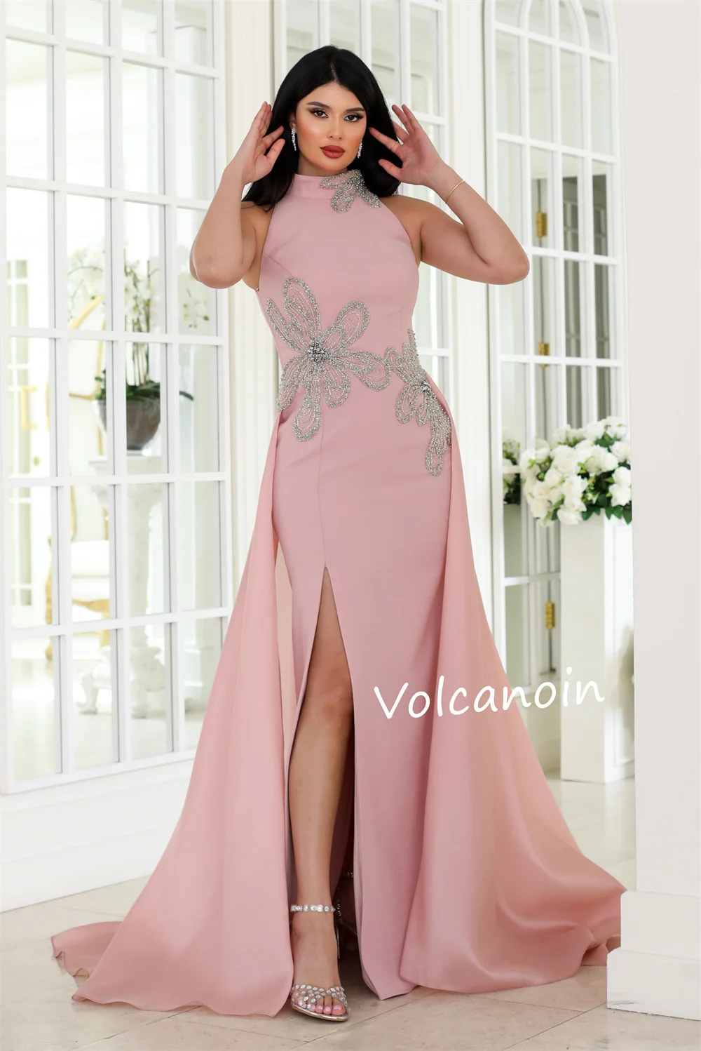 تخصيص نمط جيرسي الديكور مطرزة ألف خط الياقة العالية فساتين طويلة مناسبة مخصصة مساء رسمي رائعة