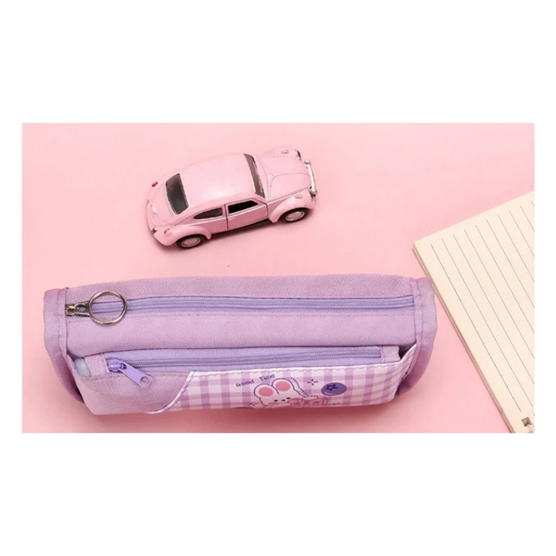 1 Piece Pen Case Leather Pencil Pen Case Purple Rabbit Pattern Stationery Pouch Holder Box