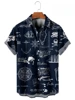 Printed Short Sleeve Hawaiian Men's Shirt Button Up Vintage Map Design