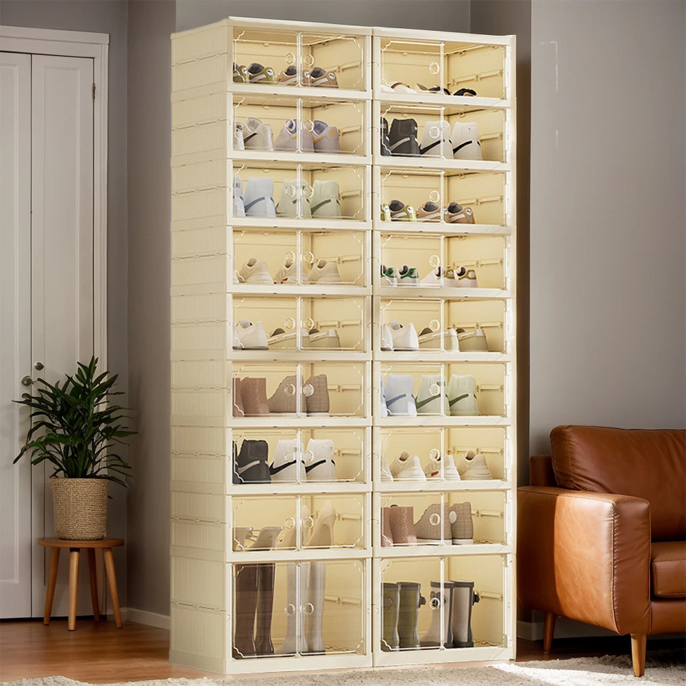 Clear Shoe Cabinet 8 Layers Dust-Proof Shoe Rack Foldable Fast Installation Shoe Box for Entryway Hallway Living Room Organizer